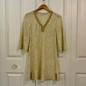 Yoana Baraschi Ivory Gold Sheer V Neck Tunic Dress XS